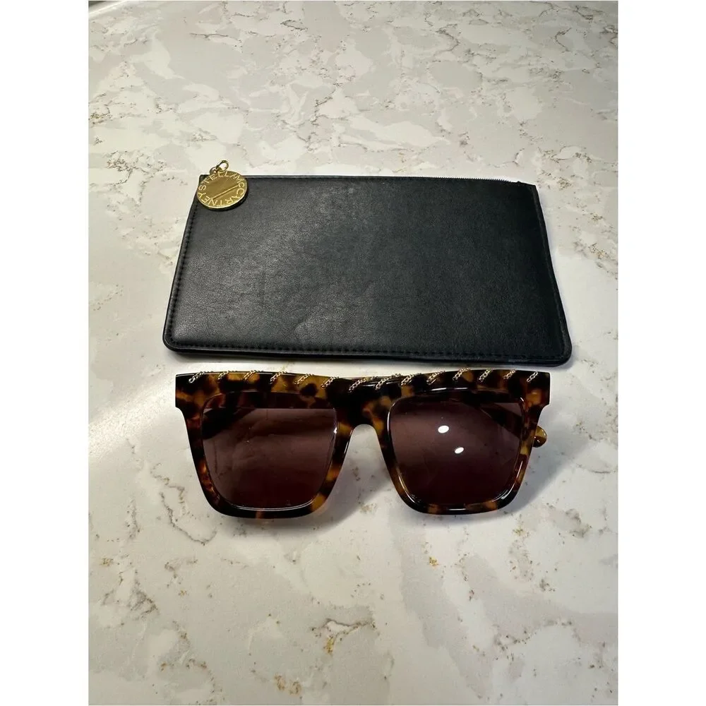 Stella McCartney Tortoiseshell Square Sunglasses with Chain Detail